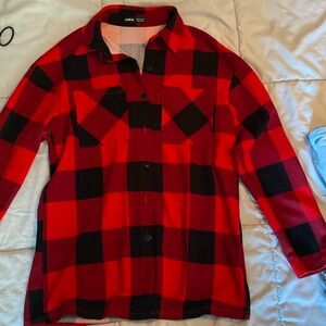 Medium red and black polyester flannel
